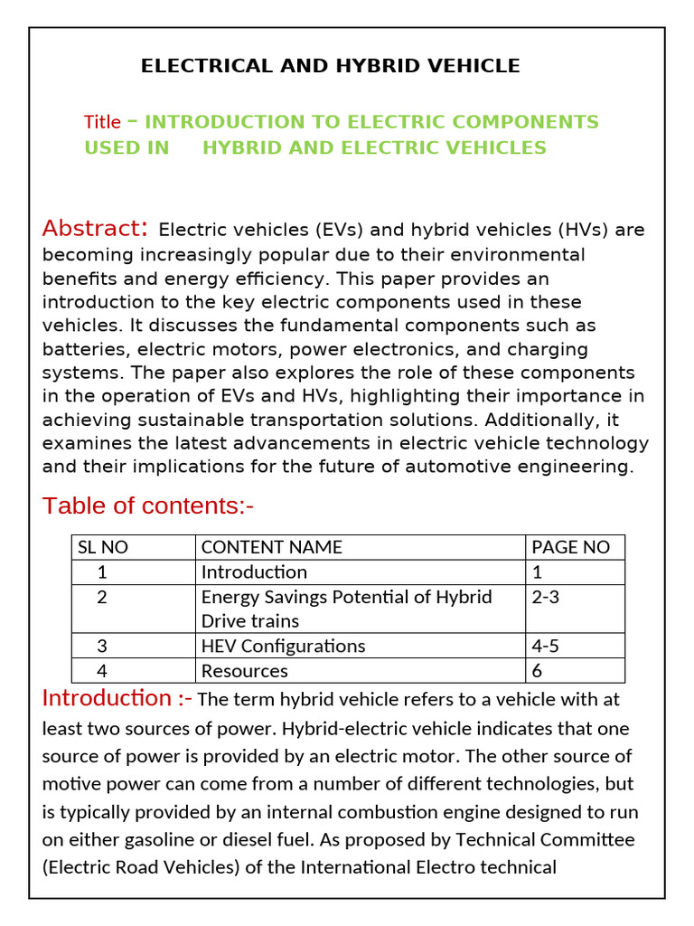 Key Components of Electric Vehicles | PDF | Hybrid Vehicle | Electric ...