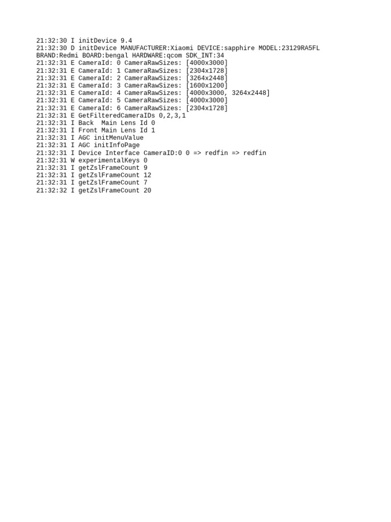 Xiaomi Redmi Camera Initialization Log | PDF
