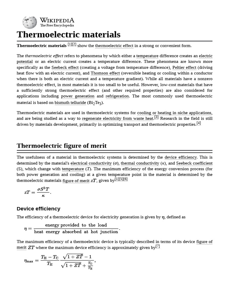 Thermoelectric Materials Explained | PDF | Electrical Resistivity And ...
