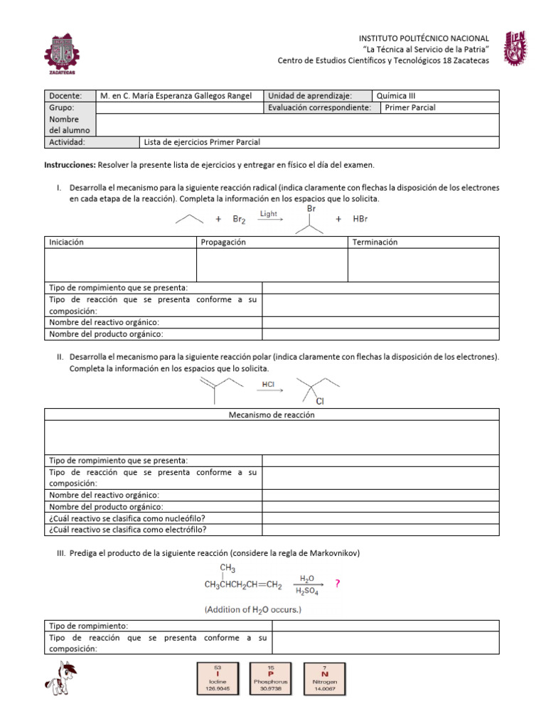 Ejercicios de Química III para Primer Parcial | PDF | Ciencias fisicas ...