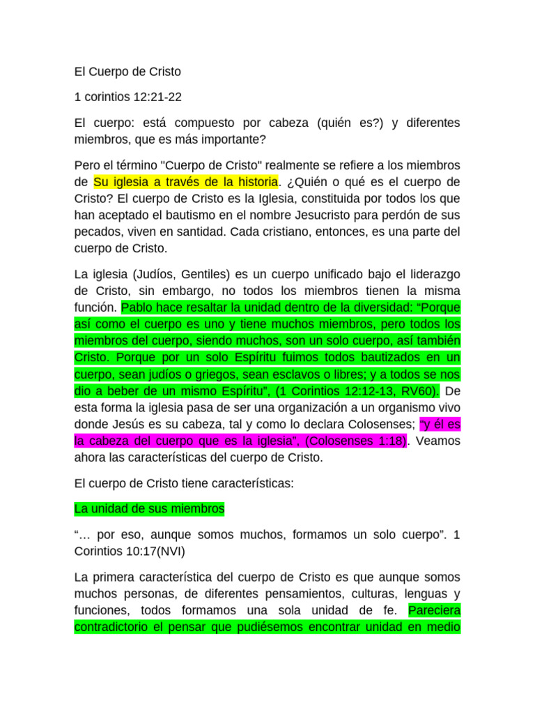 El Cuerpo de Cristo | PDF | Cristo (título) | Iglesia cristiana