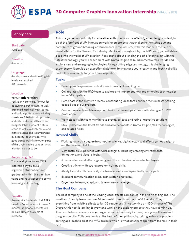 3D Computer Graphics Innovation Internship (VIRCGI2103) | PDF