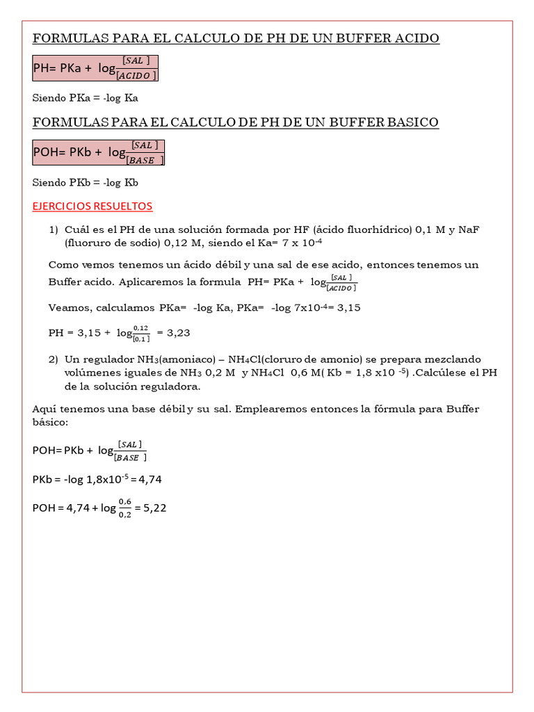 PH Buffer Formulas y Ejerciciosd Resueltos | PDF