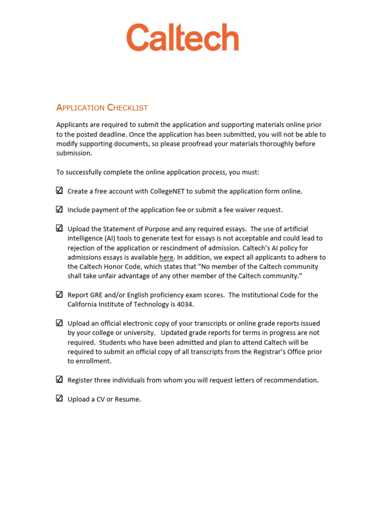 Caltech Application Submission Guide | PDF