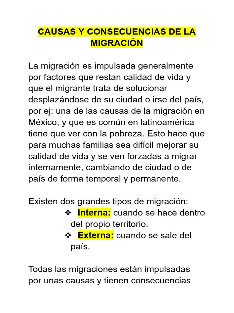 Causas y Consecuencias de la Migración | PDF | Migración humana