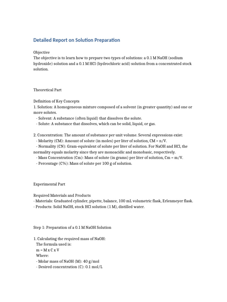 How to Prepare 0.1 M NaOH and HCl Solutions | PDF | Chemistry ...
