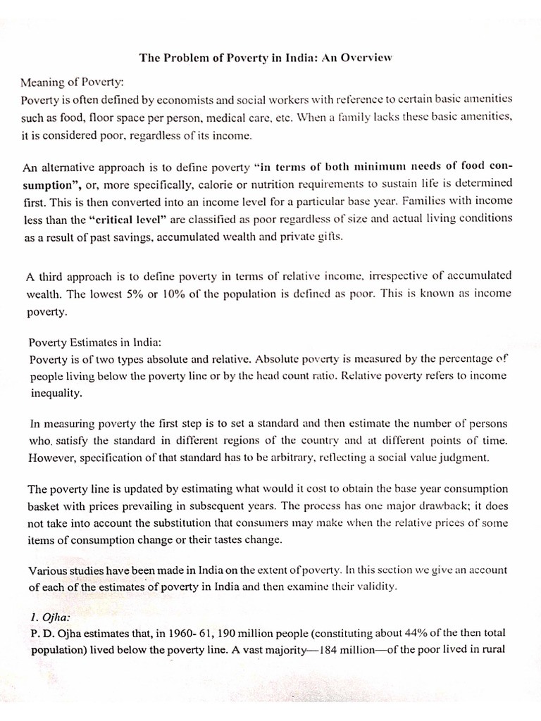 The Problem of Poverty in India | PDF