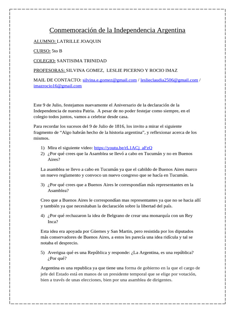 Conmemoración de La Independencia Argentina | PDF | Argentina | Gobierno