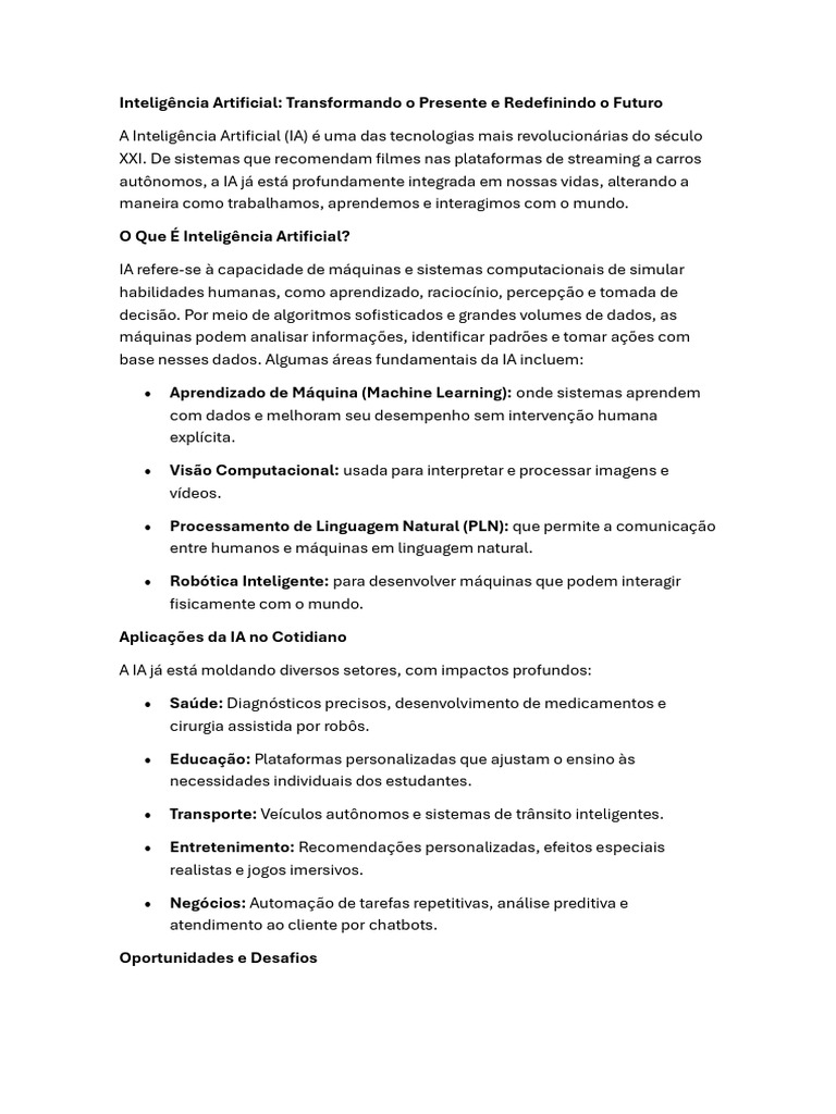 Impactos e Futuro da Inteligência Artificial | PDF | Inteligência ...