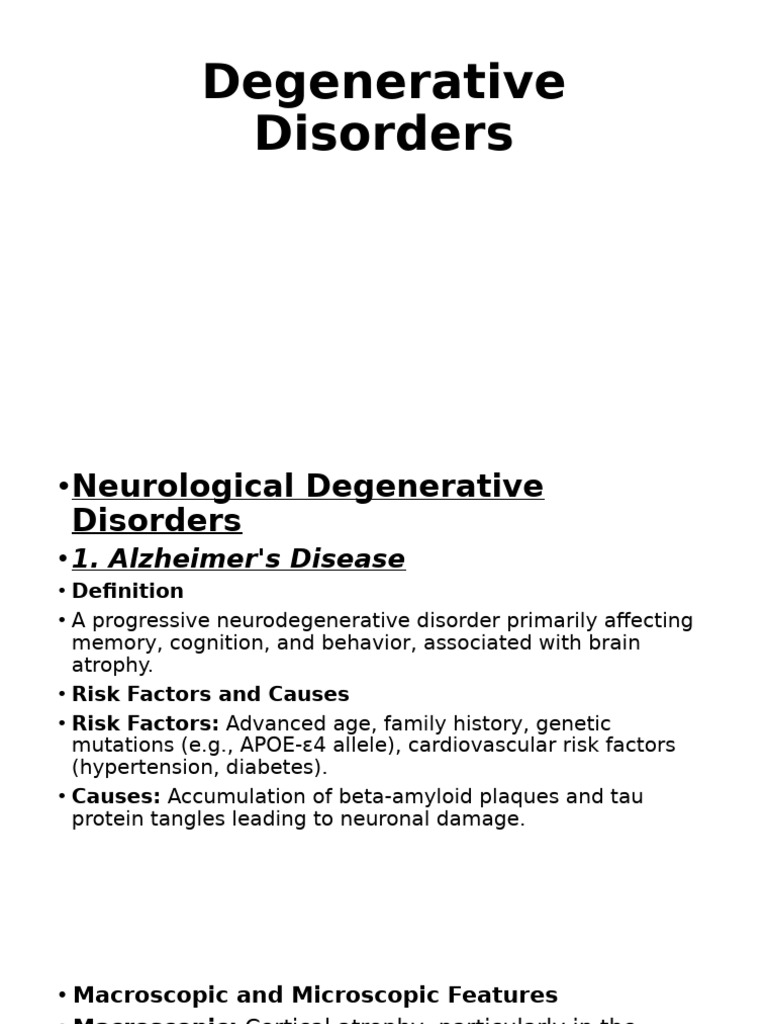 Degenerative Disorders | PDF | Dementia | Parkinson's Disease