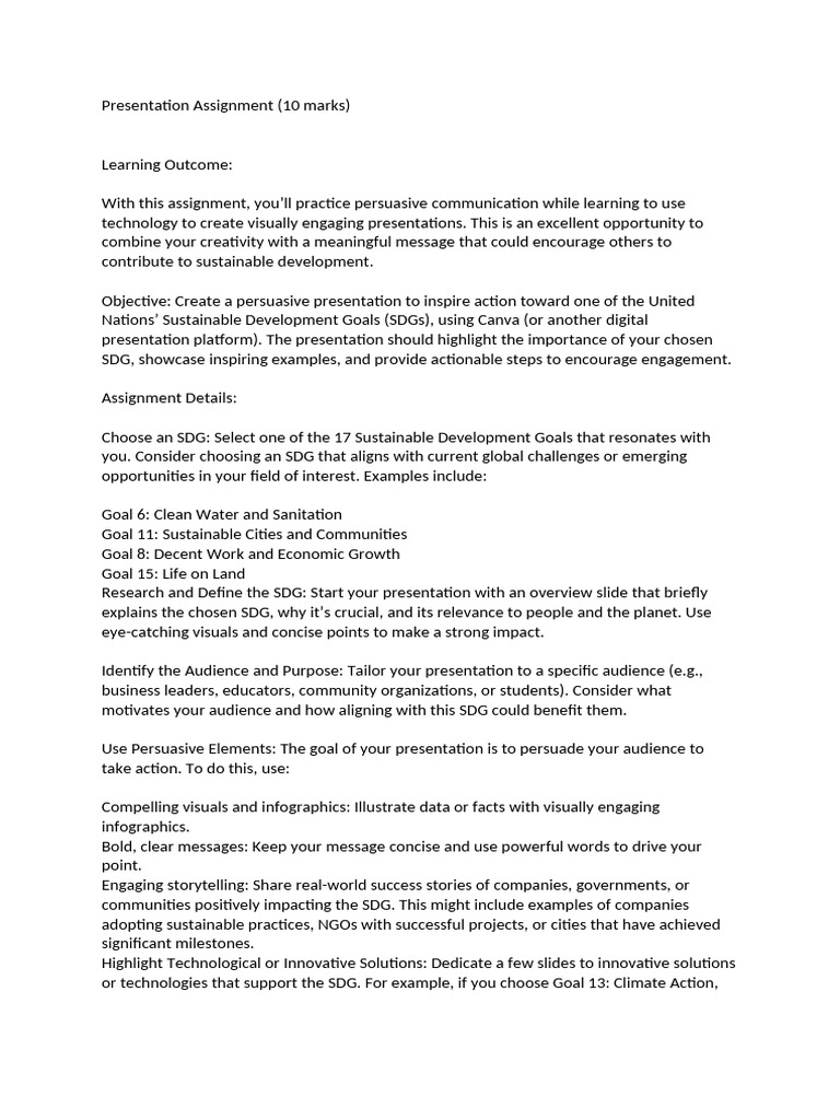 Persuasive SDG Presentation Assignment | PDF | Sustainability | Goal