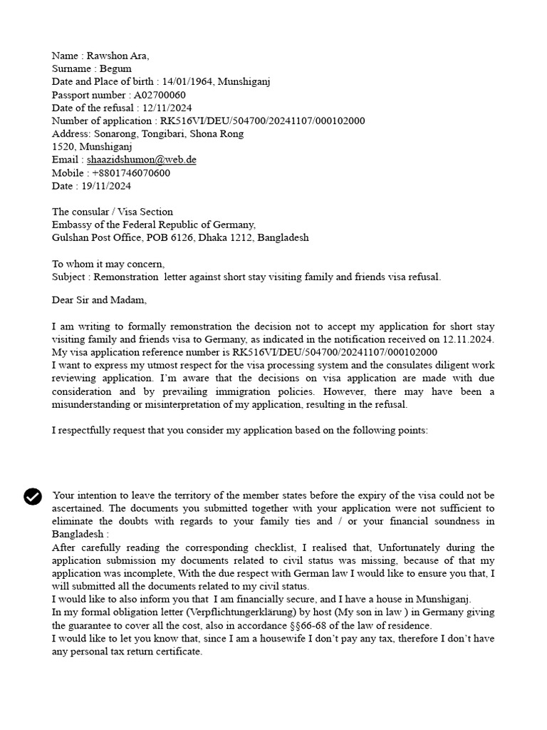 Visa Appeal Letter (Maa2) | PDF | Travel Visa | Government And Personhood