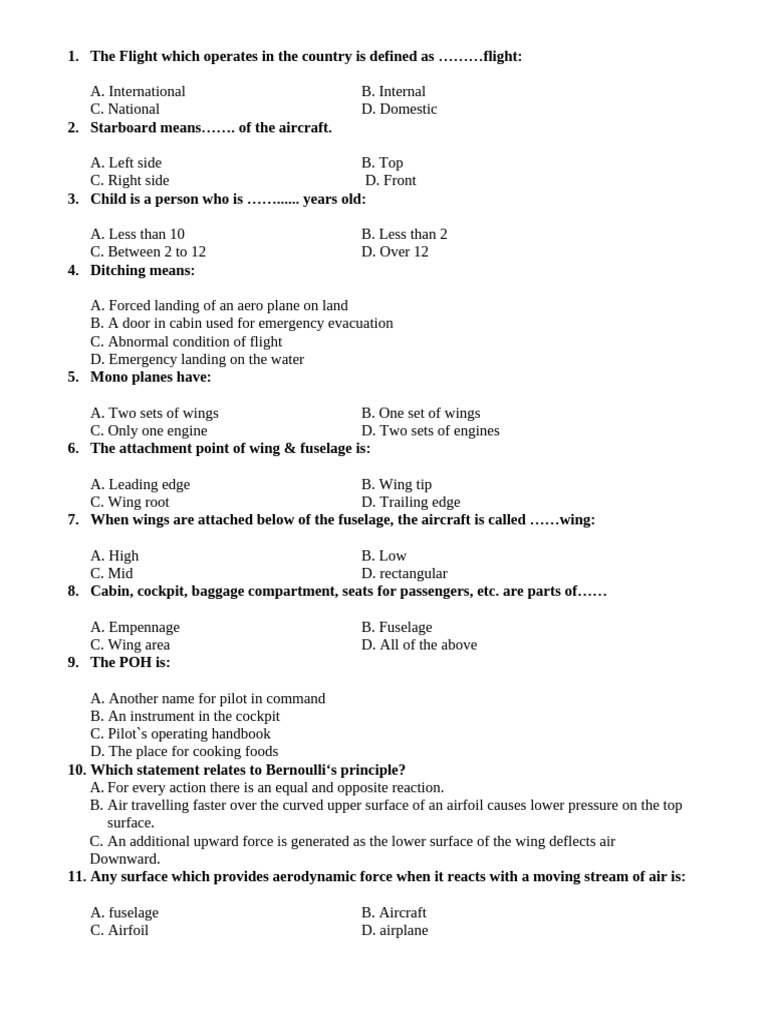 Aviation Knowledge Quiz Questions | PDF | Flight Control Surfaces | Wing