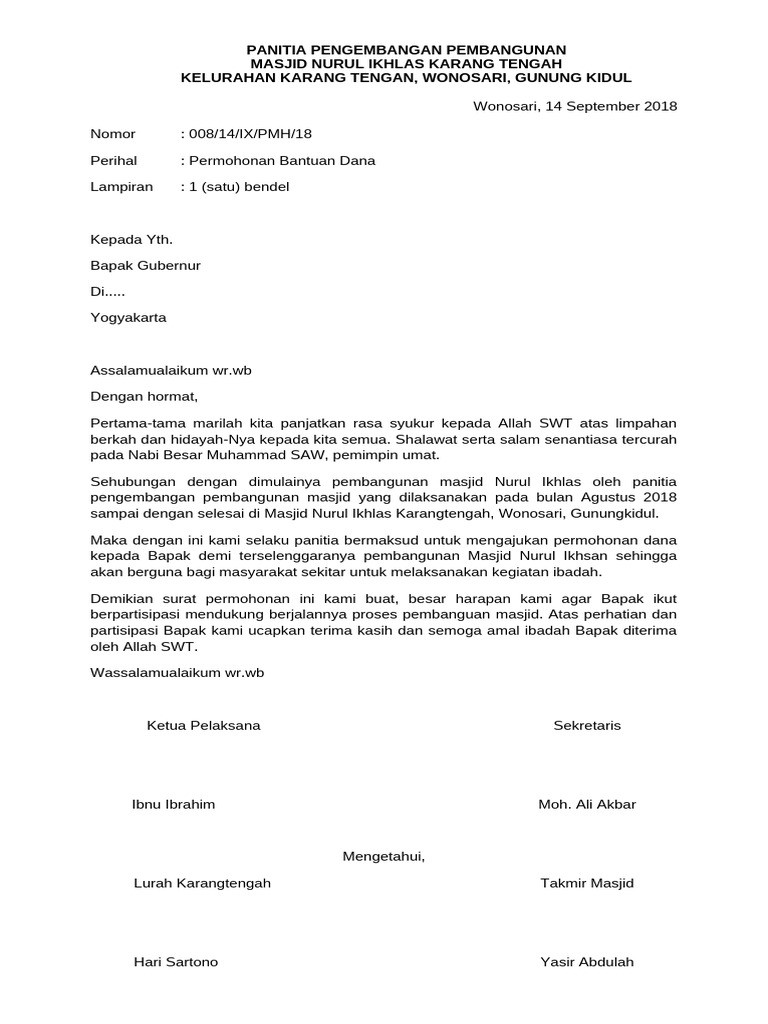 Permohonan Dana Pembangunan Masjid | PDF