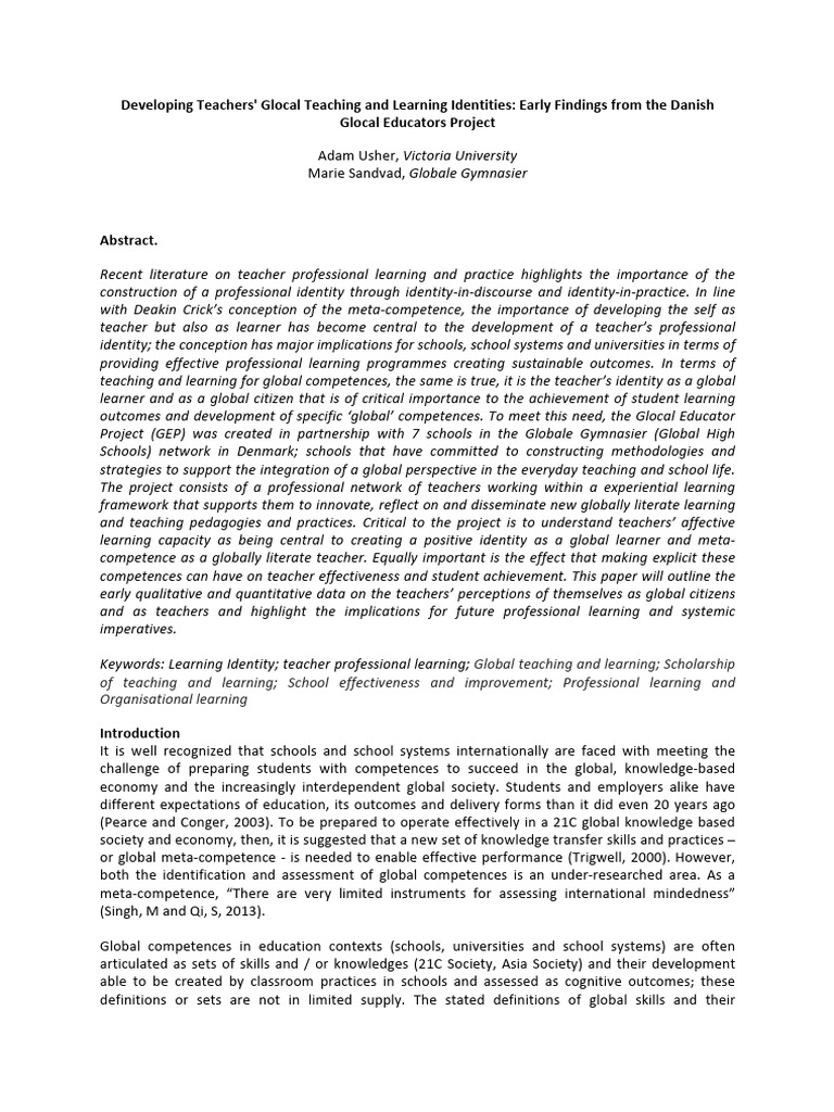 Glocal Teaching Identity Development | PDF | Teachers | Pedagogy