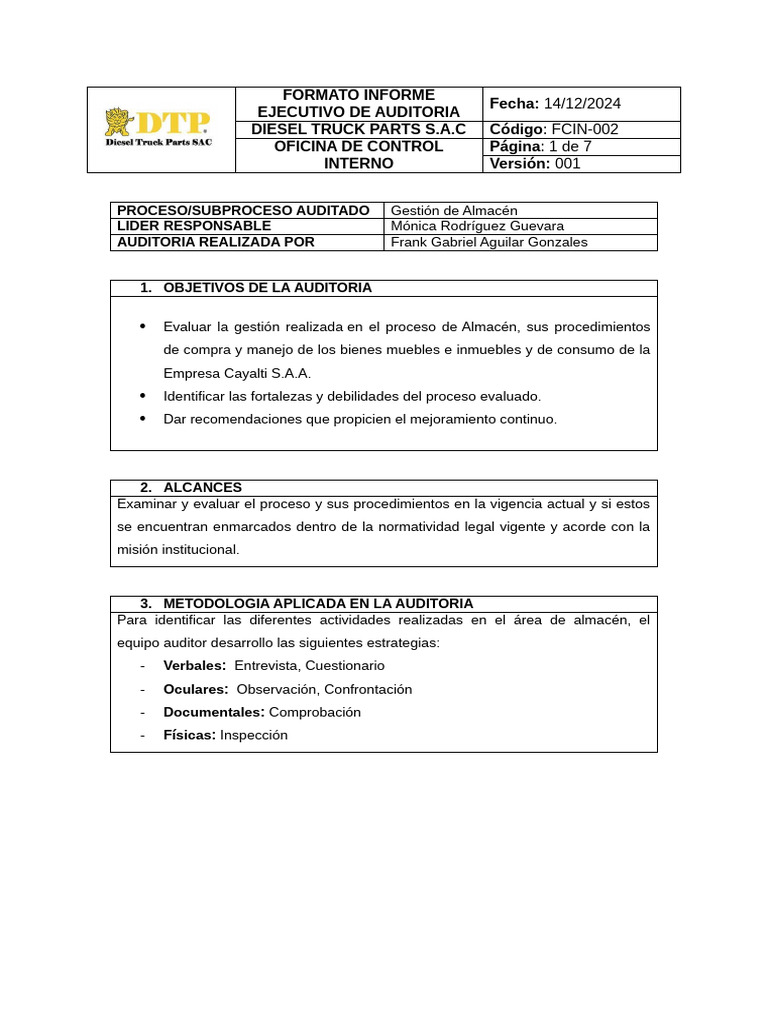 Formato Informe Ejecutivo de Auditoria | PDF