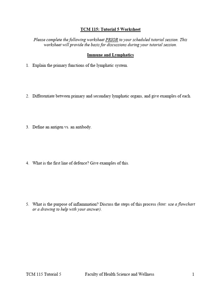TCM 115 Immune and Endocrine Worksheet | PDF
