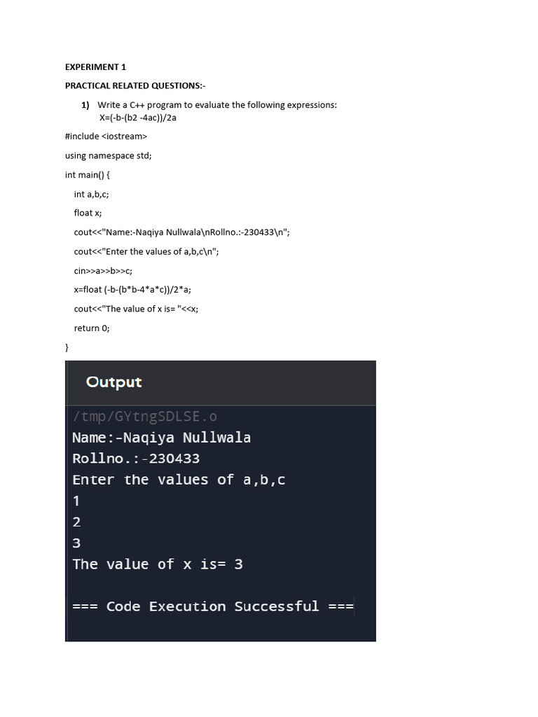 C++ Program for Quadratic Equation | PDF