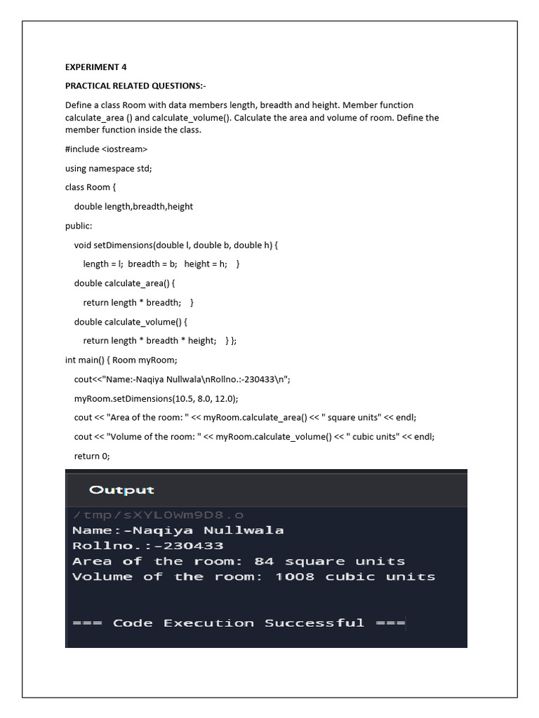 C++ Class Examples: Room & Mean Calculations | PDF