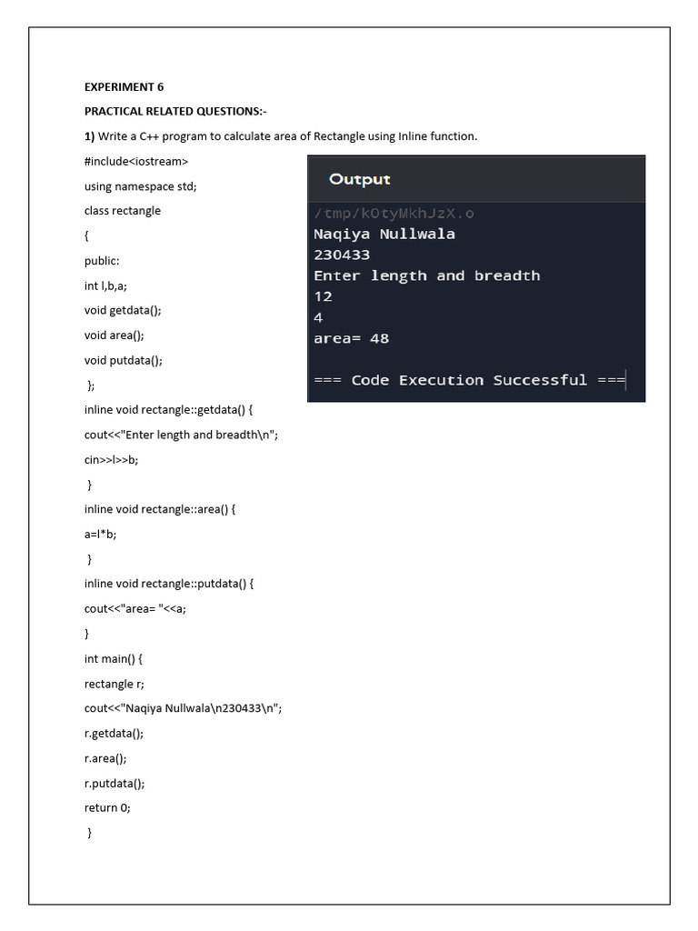 C++ Inline Function for Rectangle Area | PDF