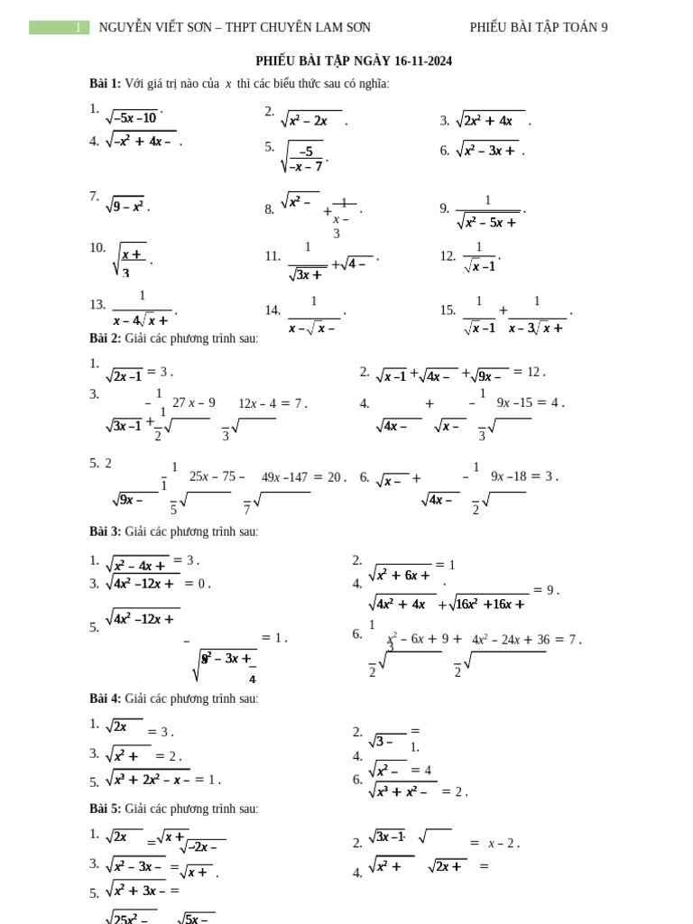 Phieu Bai Tap | PDF