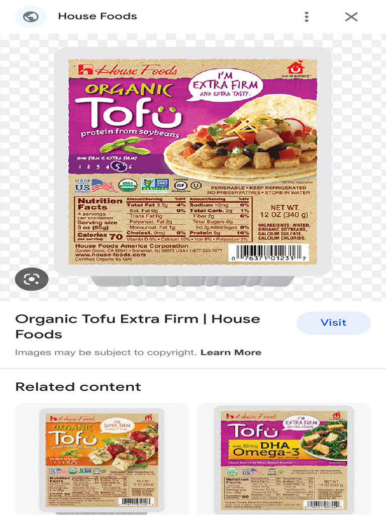 Organic Extra Firm Tofu by House Foods | PDF