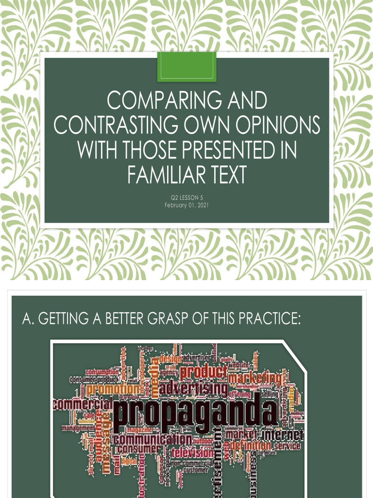 Comparing and Constrasting Own Opinions With Those Presented in ...