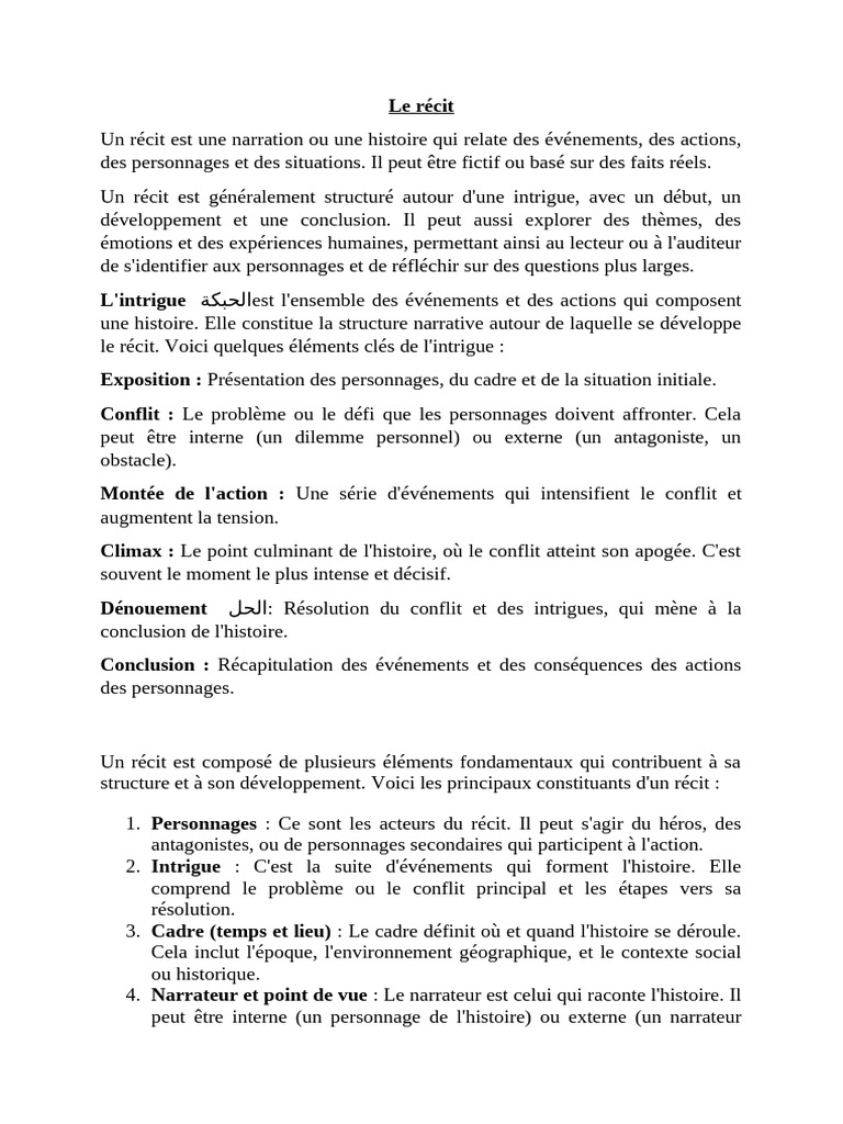 Définition et caractéristiques du récit | PDF | Récit
