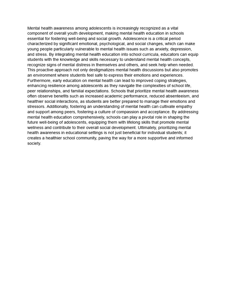 Adolescent Mental Health in Schools | PDF