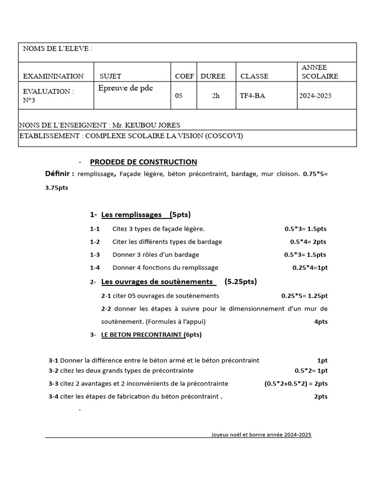 Évaluation PDC : Construction et Béton | PDF