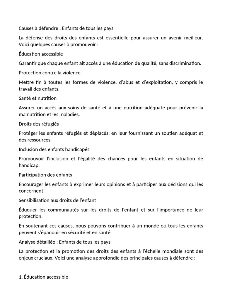 Causes à défendre pour les enfants | PDF | Invalidité | La violence