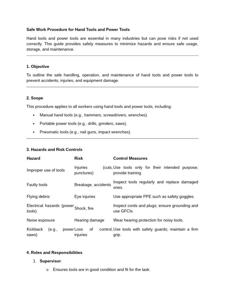 Safe Use of Hand and Power Tools | PDF | Personal Protective Equipment ...