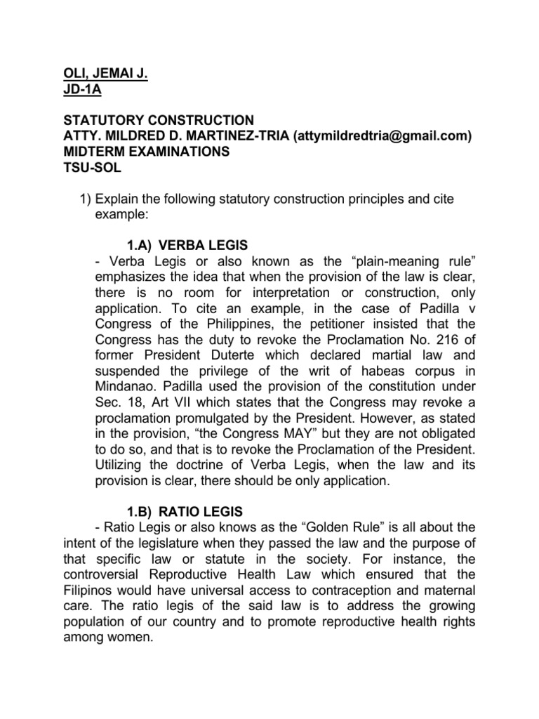 Statutory Construction Principles Explained | PDF | Statutory ...