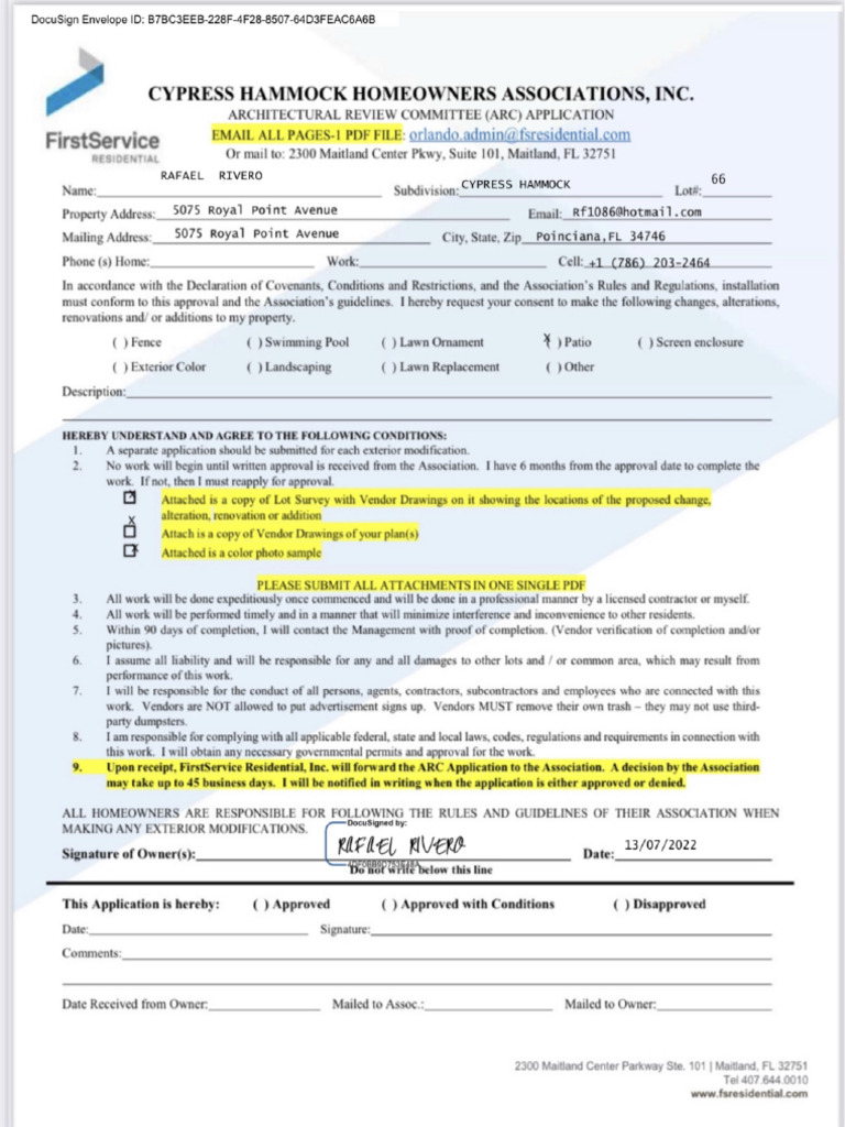 Cypress Hammock ARC Application Form | PDF