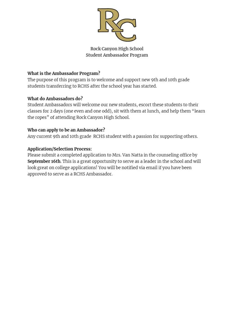 RCHS Student Ambassador Program Guide | PDF