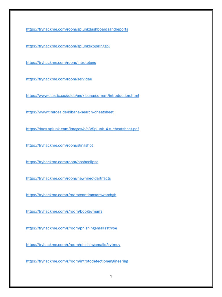 Explore TryHackMe Cybersecurity Rooms | PDF