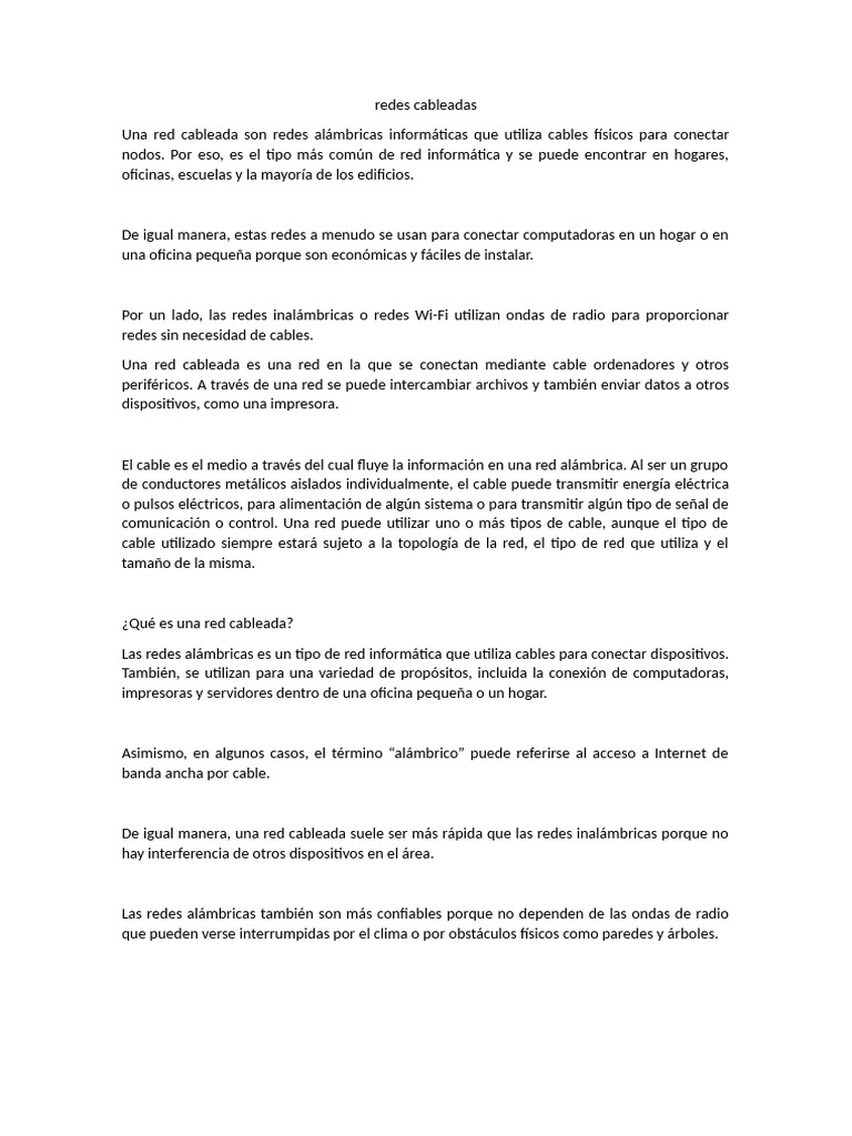 Tipos y características de redes cableadas | PDF | Red de computadoras ...