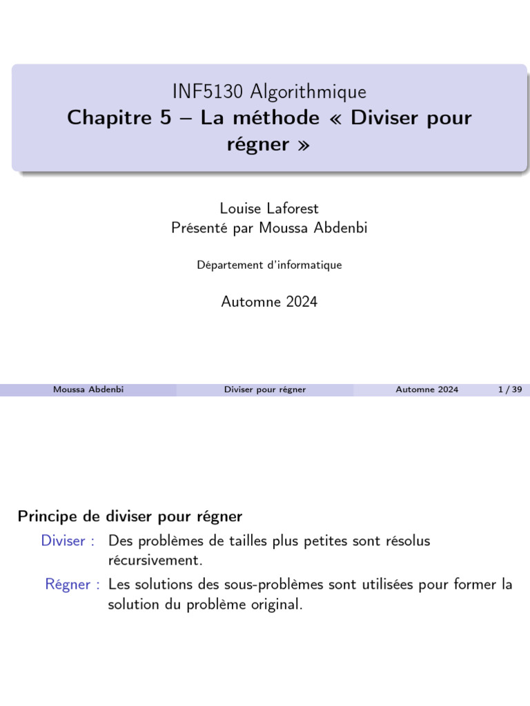 Diviser pour régner en algorithmique | PDF | Algorithmes et structures ...