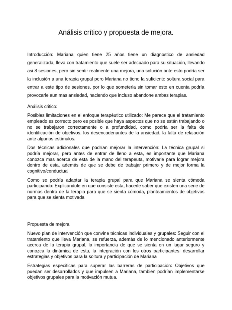 Análisis Crítico y Propuesta de Mejora | PDF