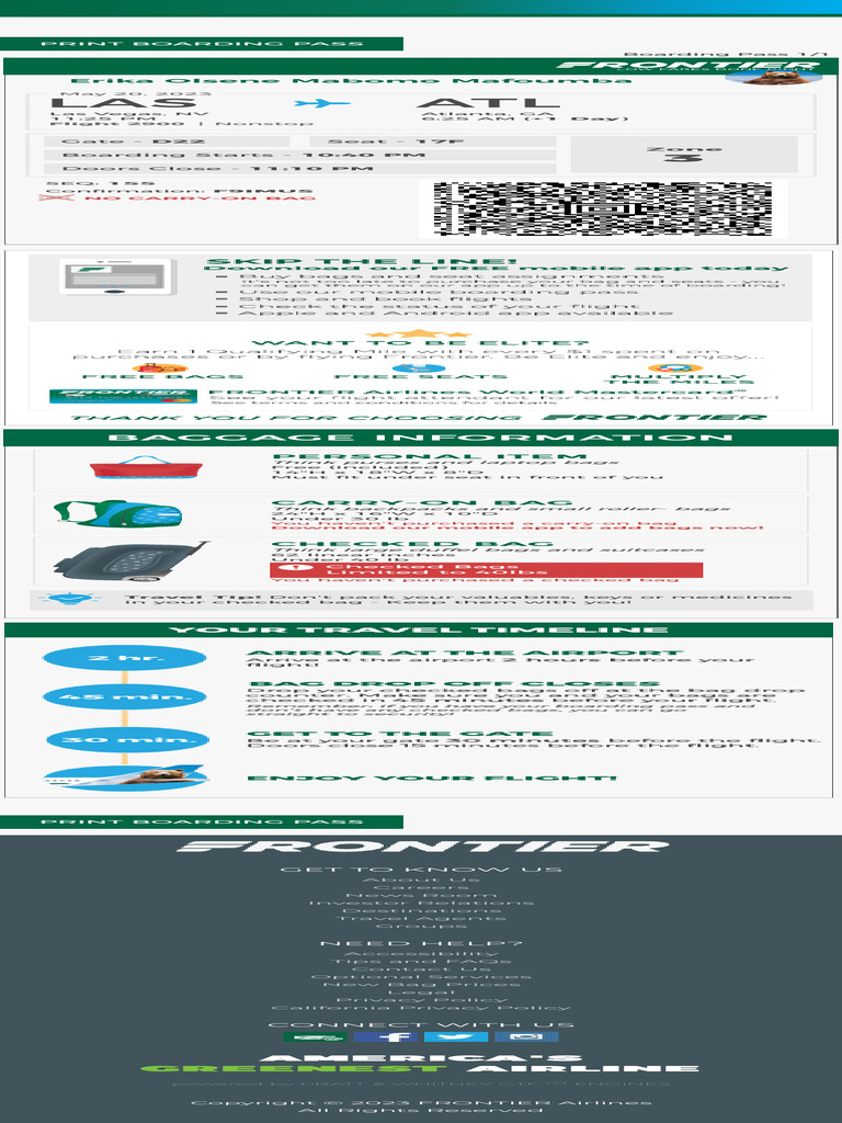 Boarding Pass Frontier Airlines | PDF | Civil Aviation | Airlines