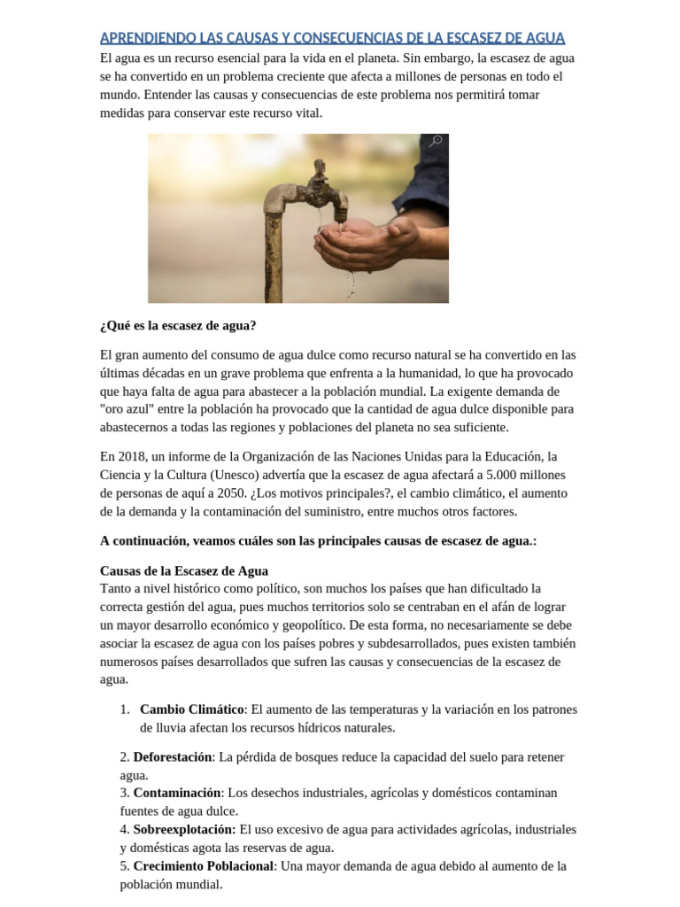 Causas - y - Consecuencias - Escasez - Agua CUARTO 21-11 | PDF ...