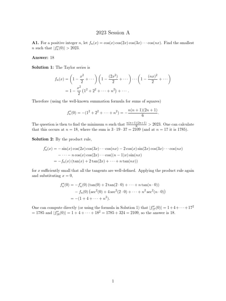 Advanced Math Problem Solutions | PDF | Algebra | Mathematical Analysis