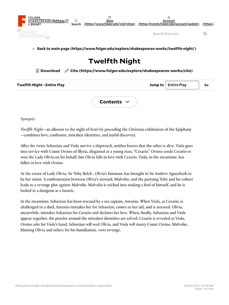 Twelfth Night: Full Play Script | PDF | Twelfth Night