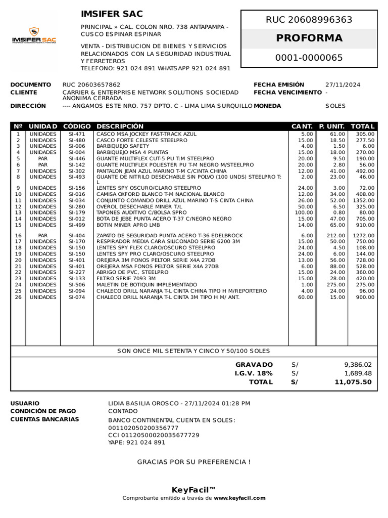 Proforma Nro 65 | PDF