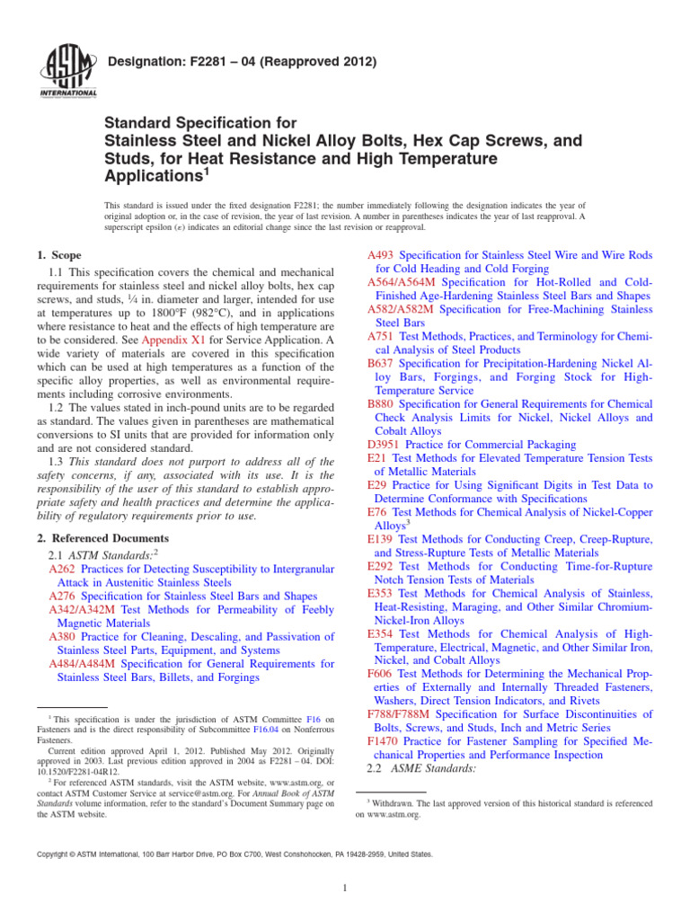 Heat Resistant Fasteners Specification | PDF | Screw | Stainless Steel