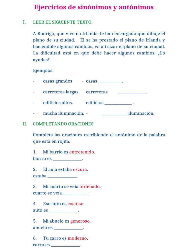 ficha de sinonimos y antonimos | PDF