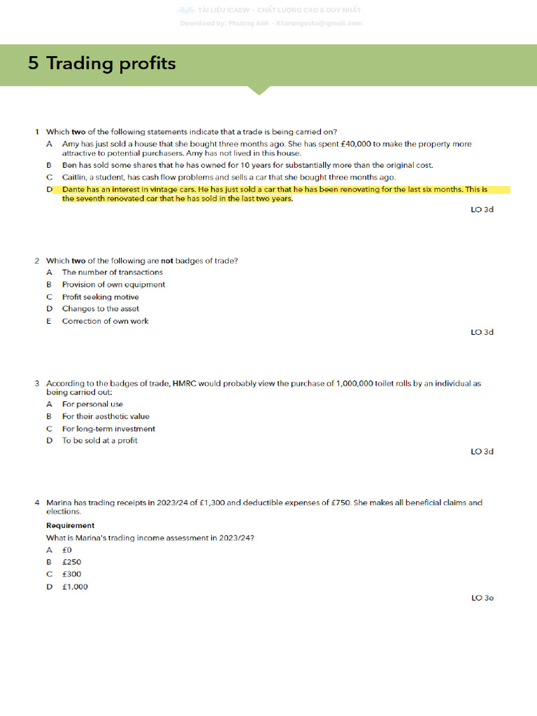 Question Bank Split Part 5 | PDF | Expense | Taxes
