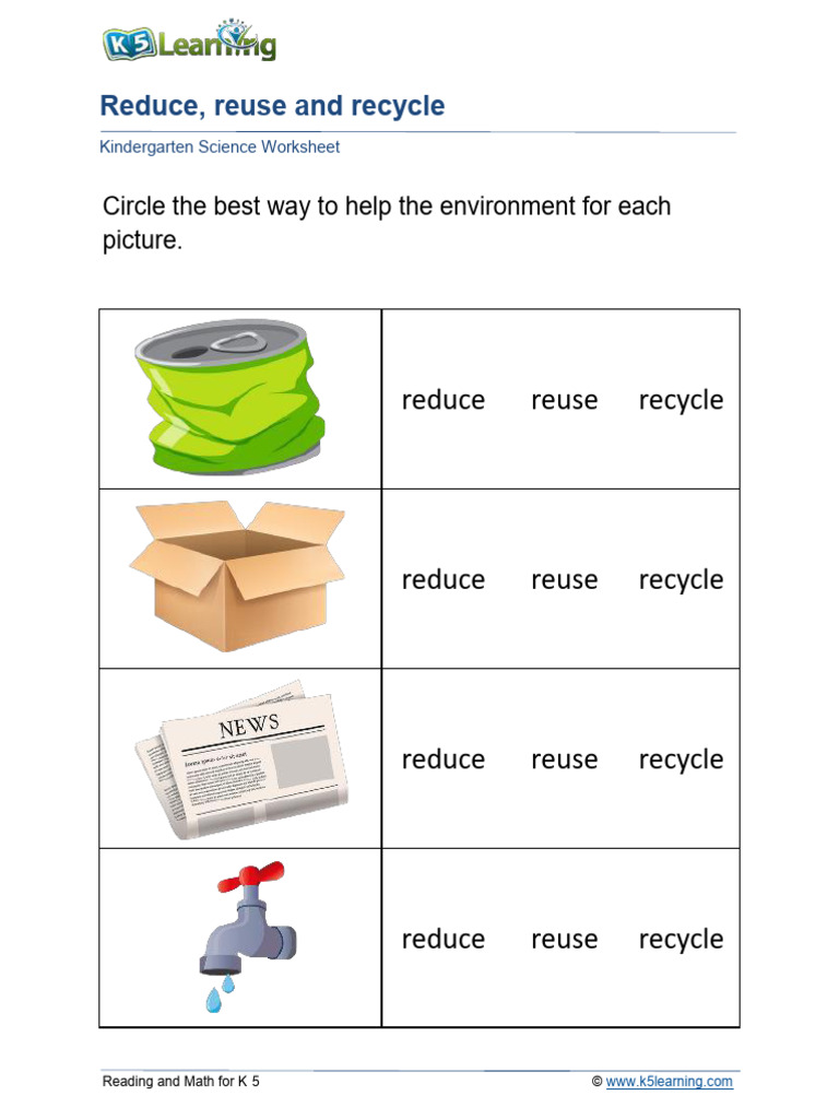Reduce, Reuse and Recycle Worksheet | PDF