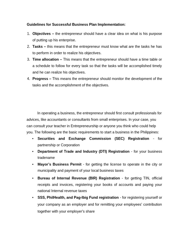 Guidelines For Successful Business Plan Implementation | PDF ...