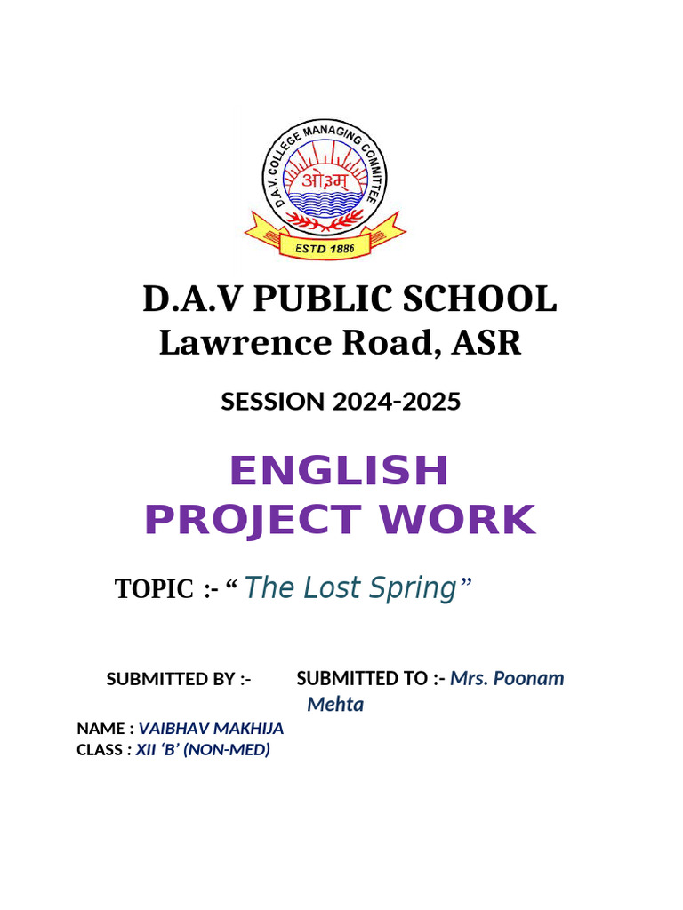 Lost Spring Class 12th 2024-25 Vaibhav | PDF